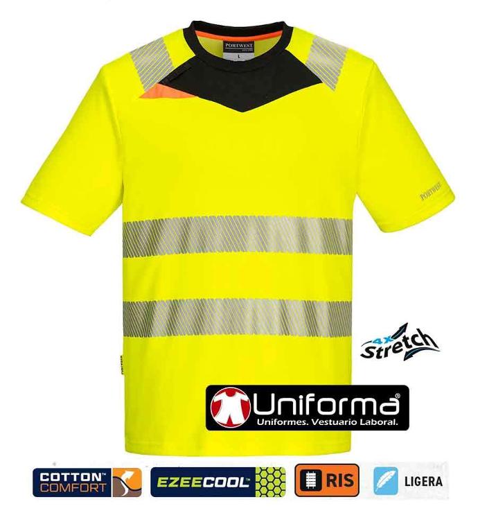 Camiseta de alta visibilidad elástica en uniforma Camiseta de alta visibilidad tejido elástico personalizable con logo de empresa