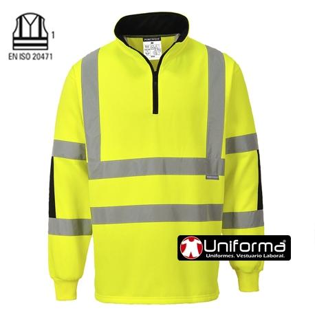 Sudadera de alta visibilidad Clase 3 Sudadera de trabajo reflectante de alta visibilidad Clase 3, con bandas reflectantes verticales y horizontales, personalizable con logo de empresa en Uniforma