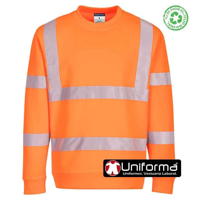Sudadera de alta visibilidad clase 3 de poliéster reciclado en uniforma Sudadera de trabajo naranja reflectante de alta visibilidad clase 3 de poliéster reciclado personalizable con logo de empresa en uniforma