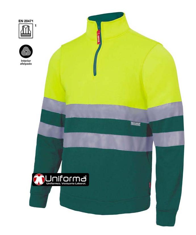 Sudadera de alta visibilidad Clase 1 combinada Sudadera de alta visibilidad Clase 1 con cierre de media cremallera