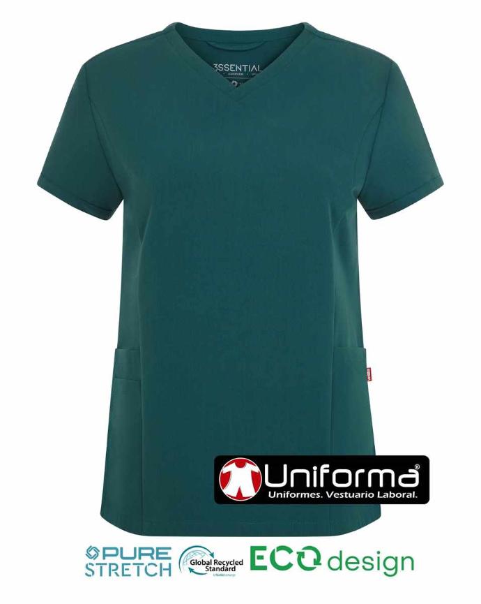 Casaca verde cuello pico en tejido suave de fácil lavado sin plancha con tratamiento anti bacterias, de microfibra, personalizable con logo de empresa en Uniforma