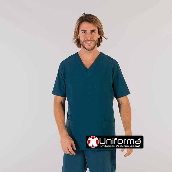 Casaca de trabajo cuello pico con tratamiento anti bacterias Silvadur, contra los malos olores, en tejido super elástico lo que la hace muy cómoda, para largos usos, de fácil mantenimiento y sin necesidad de plancha, personalizable con logo de empresa en Uniforma