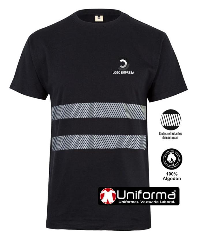Camiseta negra de algodón con bandas reflectantes