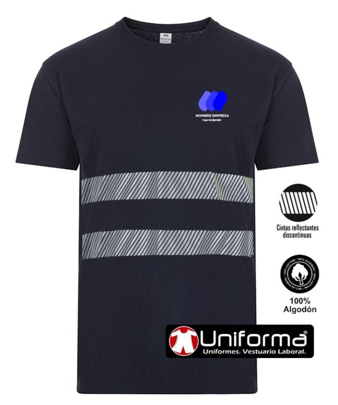 Camiseta marino de algodón con bandas reflectantes