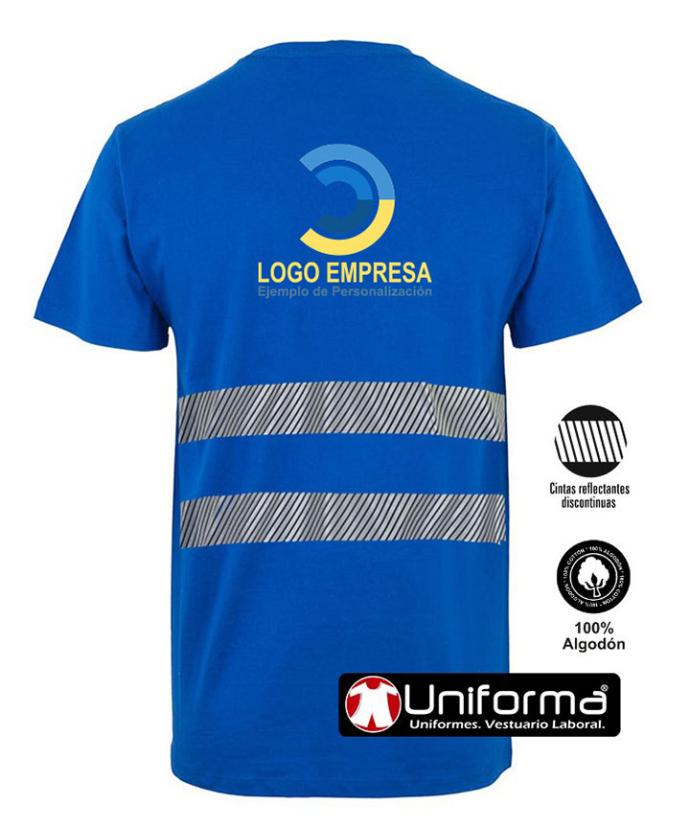 Camiseta azul de algodón con bandas reflectantes