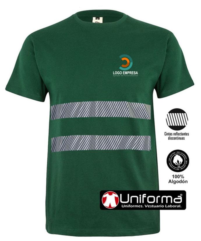 Camiseta verde de algodón con bandas reflectantes