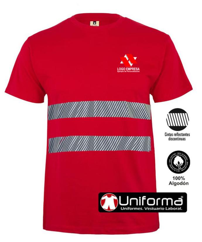 Camiseta roja de algodón con bandas reflectantes