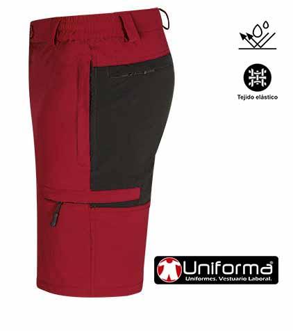 Pantalón de trabajo tipo bermudas en tejido elástico, hidrofugado, resistente a las salpicaduras de lejía y cloro, para empresas de mantenimiento de piscinas, limpieza, socorristas y empresas químicas. 