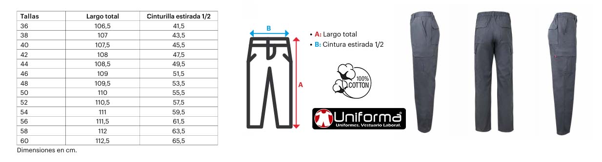 Pantalón de trabajo de algodón 100% personalizable en Uniforma