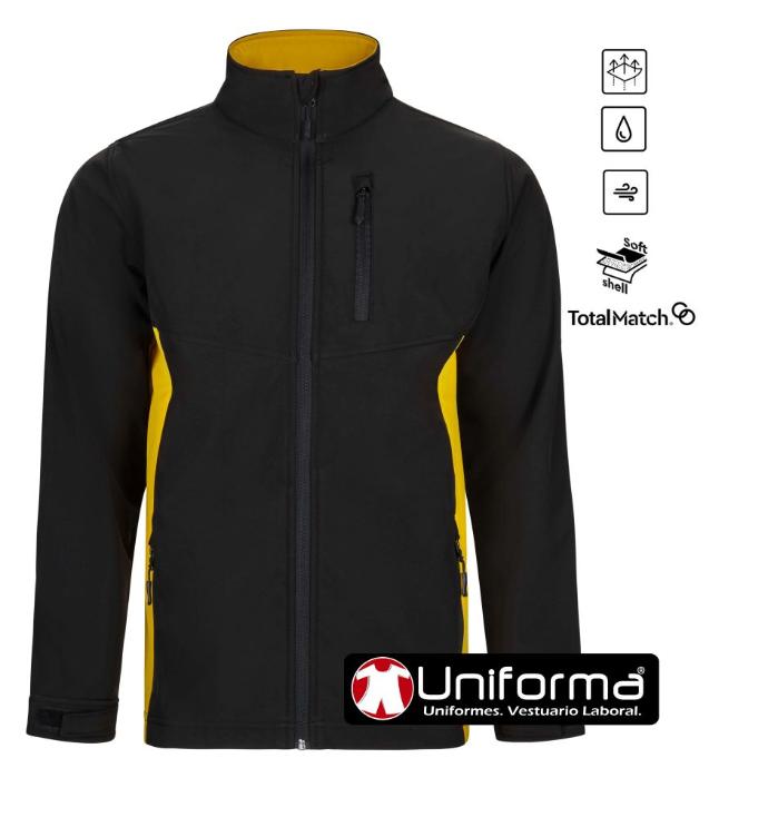 Chaqueta de trabajo softshell bicolor cortavientos, impermeables, elásticos, personalizables con logo de empresa en Uniforma