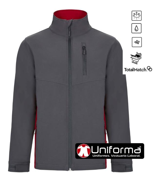 Chaqueta de trabajo softshell bicolor cortavientos, impermeables, elásticos, personalizables con logo de empresa en Uniforma