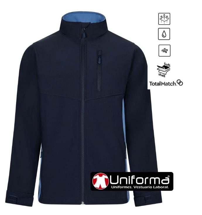 Chaqueta de trabajo softshell bicolor cortavientos, impermeables, elásticos, personalizables con logo de empresa en Uniforma