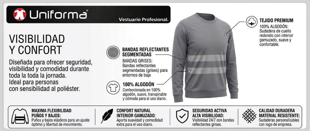 Sudadera Algodón con Bandas Reflectantes UN3212 personalizable en Uniforma Sudadera Algodón con Bandas Reflectantes UN3212 personalizable en Uniforma