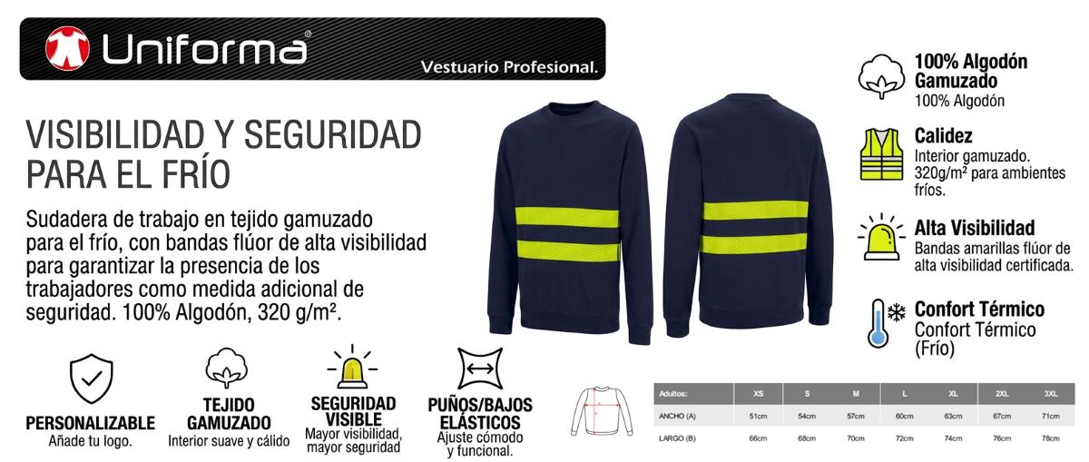 Sudadera Algodón con Bandas Reflectantes UN3212 personalizable en Uniforma