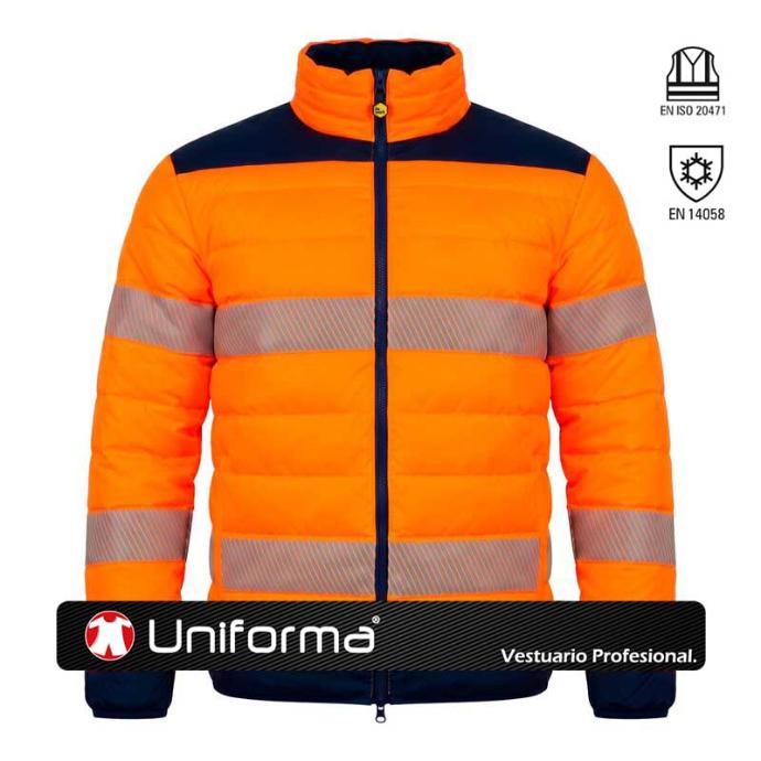 Chaqueta de trabajo acolchada de alta visibilidad reversible en uniforma