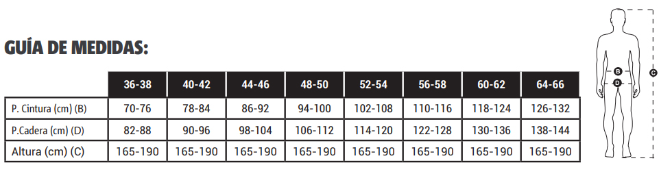Tabla medidas pantalón de trabajo elástico monza