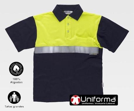 Polo Alta visibilidad en 100% Algodón con banca o cinta reflectante de alta visibilidad segmentada para mejorar la visibilidad de los trabajadores en uniforma Polo Alta visibilidad en 100% Algodón
