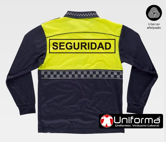 Polo de vigilante amarillo de seguridad de manga larga con damero e interior afelpado contra el frío en uniforma