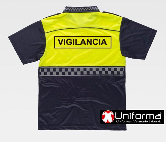 Polo para vigilante de seguridad con damero de manga corta trabillas trinchas hombreras en uniforma personalizable