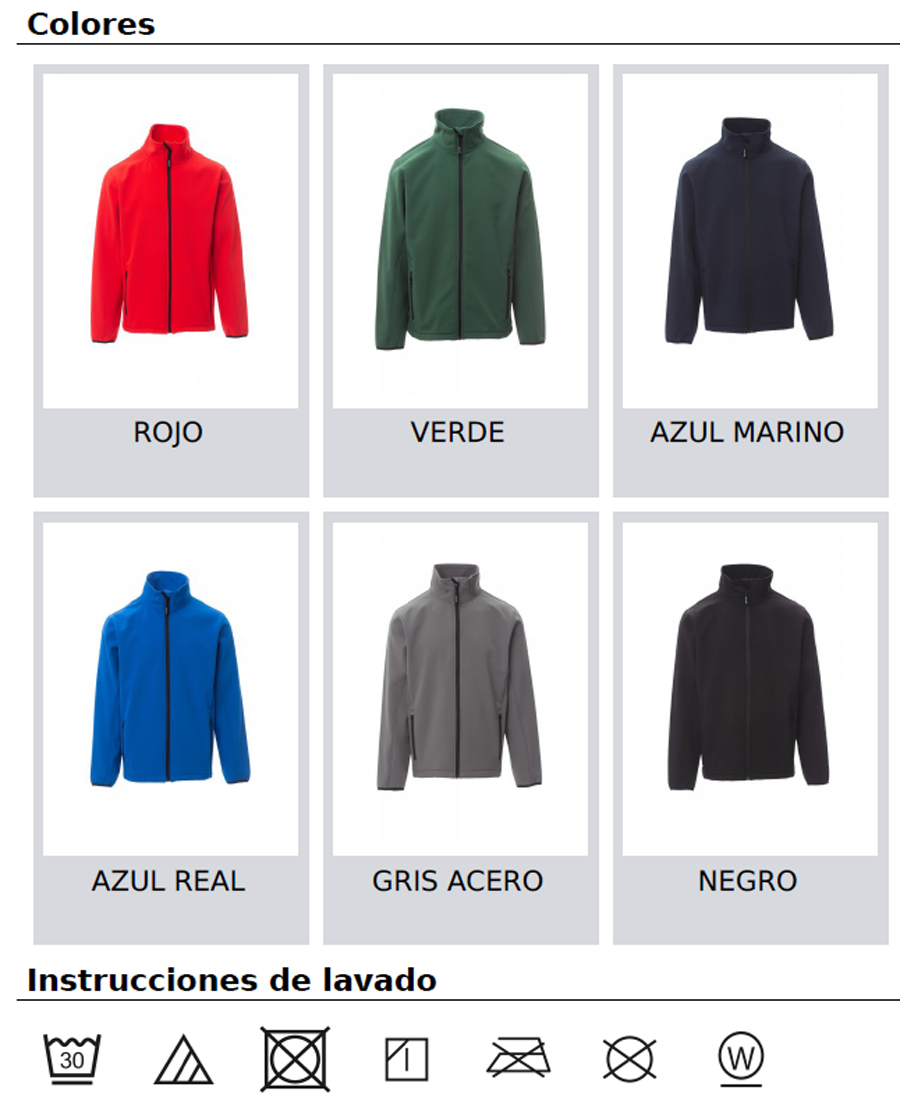 Chaqueta de trabajo tipo softshell cortavientos y repelente del agua en uniforma personalizable para empresas con guia de tallas