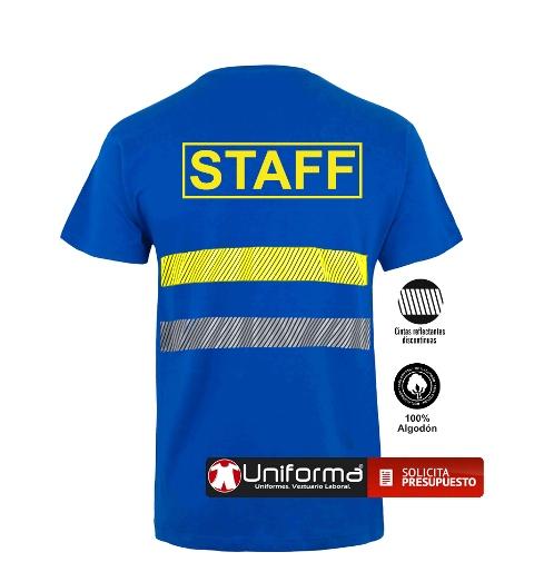 Camiseta azul royal de algodón 100% con banda reflectante y banda de alta visibilidad personalizada en uniforma