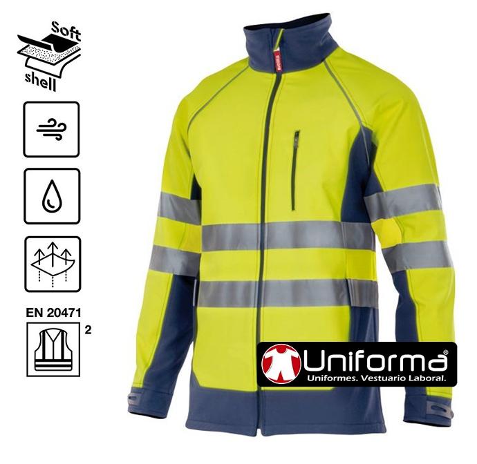 Chaqueta tipo softshell bicolor Chaqueta de trabajo tipo softshell de diseño bicolor personalizable con logo de empresa en uniforma.net