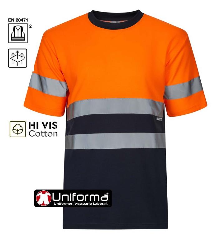 Camiseta de trabajo de alta visibilidad con algodón, dentro de la gama de ropa de trabajo hi vis cotton, personalizable con logo de empresa en uniforma