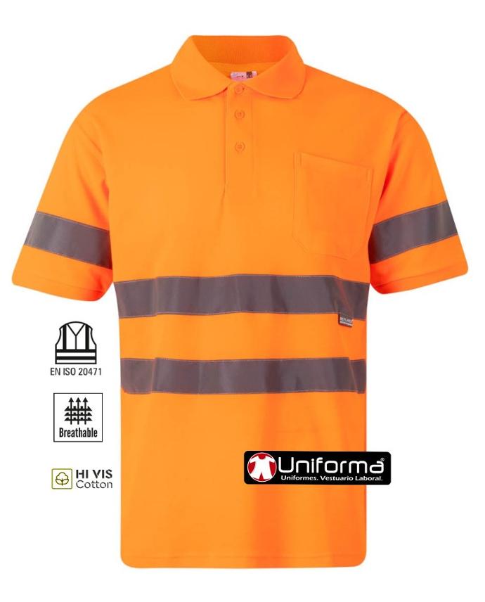 Polo de manga corta alta visibilidad con algodón Hi Vis Cotton Polo de trabajo de alta visibilidad de algodón de la gama Hi Vis cotton personalizable con logo de empresa en uniforma