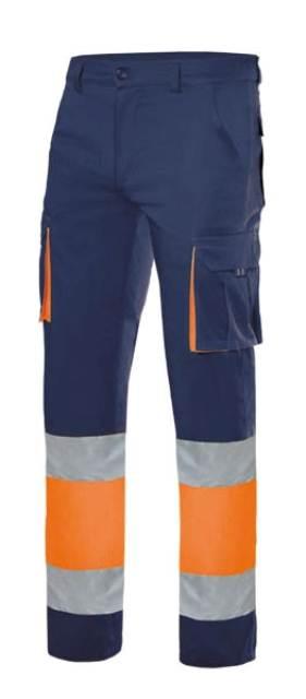 Pantalón de trabajo de alta visibilidad de 100% algodón en uniforma Pantalón de trabajo de alta visibilidad en 100% algodón de diseño bicolor homologado EN ISO 20471 clase 1 personalizable con logo de empresa en uniforma