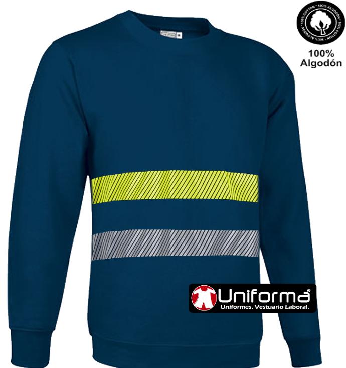 Sudadera de trabajo de algodón 100% con bandas reflectantes y bandas de alta visibilidad del tipo segmentadas para mayor comodidad, disponibles y personalizables con logo de empresa en uniforma