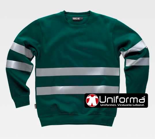 Sudadera con reflectantes y tejido con 80% poliéster Sudaderas de trabajo con bandas reflectantes del tipo continuo, tejido resistente con 80% de poliéster