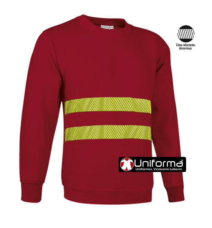 Sudadera de algodón 100% con bandas de alta visibilidad Sudadera de trabajo de cuello redondo con cintas de alta visibilidad del tipo segmentadas para entornos bien iluminados personalizable con logo de empresa en uniforma