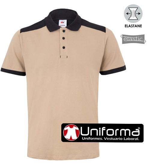 Polo de trabajo de diseño bicolor en tejido elástico super cómodo de la gama Solid match para uniformnes y ropa de trabajo en colores corporativos perosnalizables con logo de empresa en uniforma