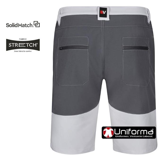 Pantalones de trabajo cortos tipo Bermudas diseño tipo Trekking en tejido super elástico y muy cómodo de diseño bicolor con colores a contraste, bolsillos con cierre de cremallera, perfectamente adaptable al cuerpo, de tejido resistente al encogimiento, colores resistentes a la decoloración, de secado rápido y sin plancha, personalizables con logo de empresa en uniforma - V103032S