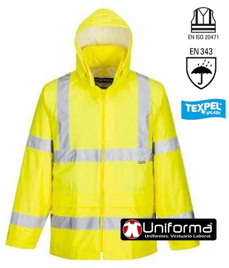 Chaqueta chubasquero impermeable reflectante de alta visibilidad tallas grandes hasta la 6XL, disponible en amarillo y naranja reflectante, personalizable con logo de empresa en uniforma