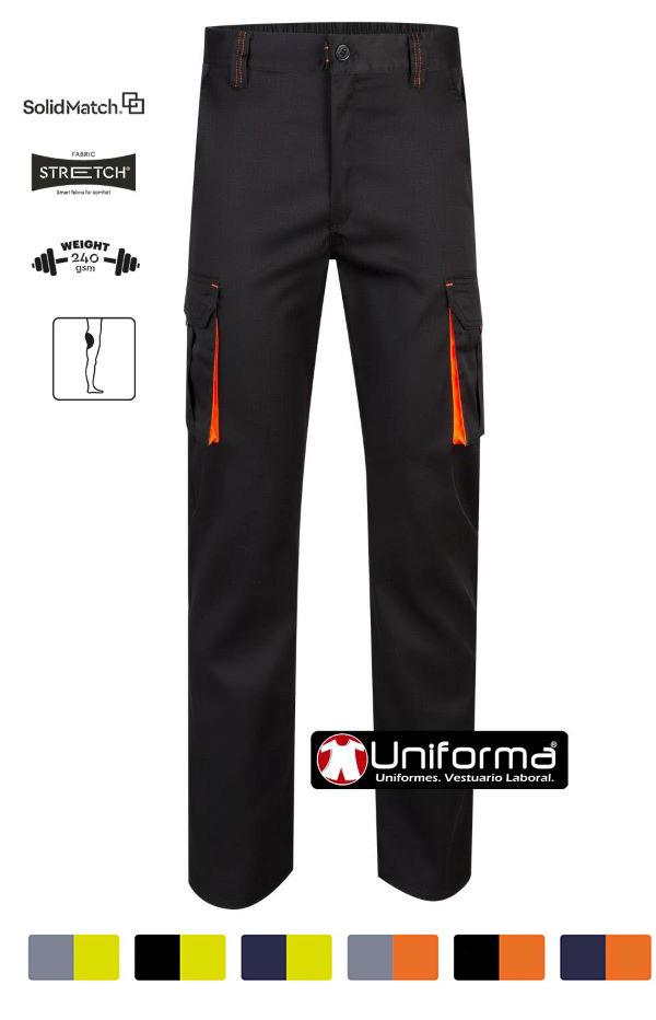 Pantalón de trabajo reforzado con culera de diseño bicolor multi bolsillos y de tejido elástico personalizable con logo de empresa en uniforma