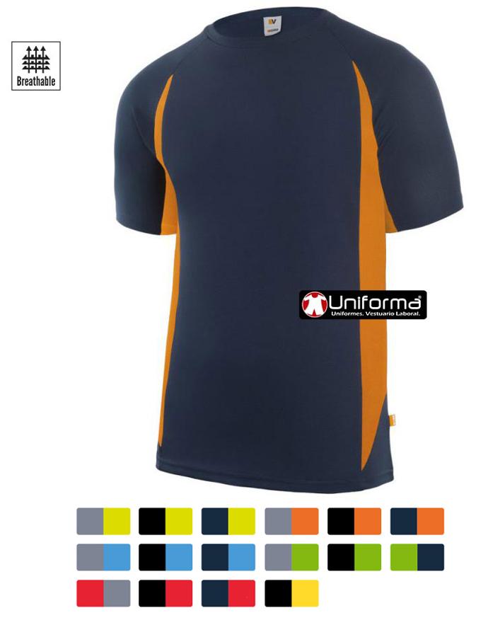 Camiseta de trabajo técnica de diseño bicolor para uniforme de trabajo corporativo personalizable con logo de empresa en uniforma