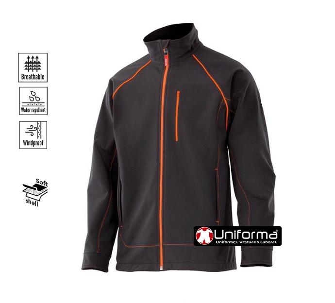 Chaqueta de trabajo tipo Softshell bicolor gama FluorMatch Chaqueta de trabajo tipo softsehll de triple capa impirmeable, cortavientos y contra el frío, de diseño bicolor de la gama FluorMatch, personalizable con logo de empresa en uniforma