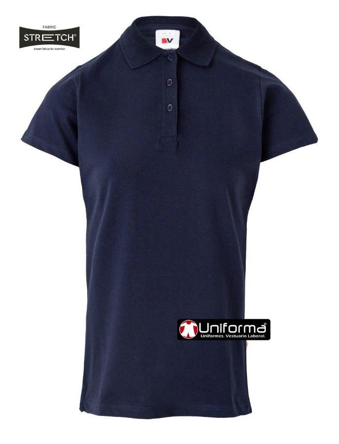 Polo de trabajo de mujer entallado en tejido elástico con elastano super cómodos y de ajuste perfecto, con aberturas laterales para un ajuste óptimo, de manga corta, y personalizables con logo de empresa en uniforma