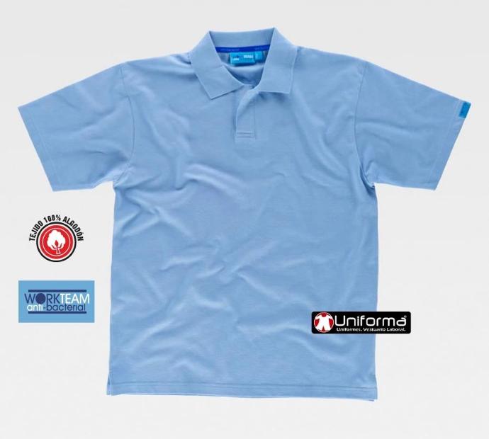 Polo de trabajo anti bacterias de manga corta en tejido de algodón 100% que inhibe el crecimiento de las bacterias y los hongos, así como los malos olores, personalizable con logo de empresa en uniforma