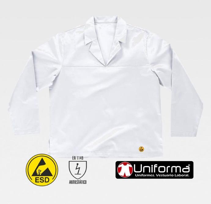 Casaca Camisa de trabajo ESD EN1149 disipativa de la carga electroestática anti estática con fibra conductora, personalizable con logo de empresa en uniforma