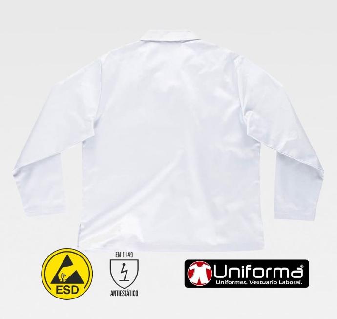 Casaca Camisa de trabajo ESD EN1149 disipativa de la carga electroestática anti estática con fibra conductora, personalizable con logo de empresa en uniforma