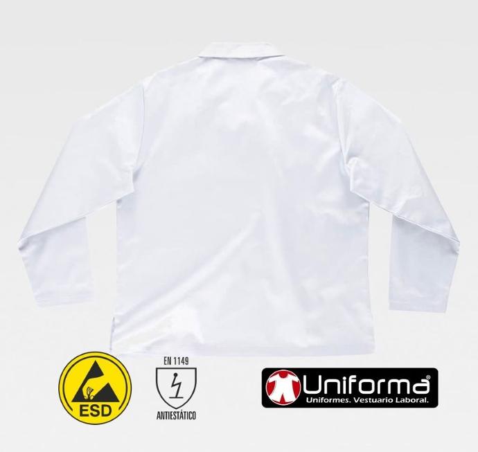 Casaca Camisa de trabajo ESD EN1149 disipativa de la carga electroestática anti estática con fibra conductora, personalizable con logo de empresa en uniforma