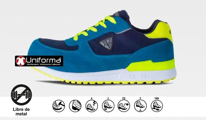 Zapatos de trabajo de Seguridad con puntera y plantilla S1P anti deslizante SRA con cierre de cordones, con colores combinados fluor en uniforma - TP3010