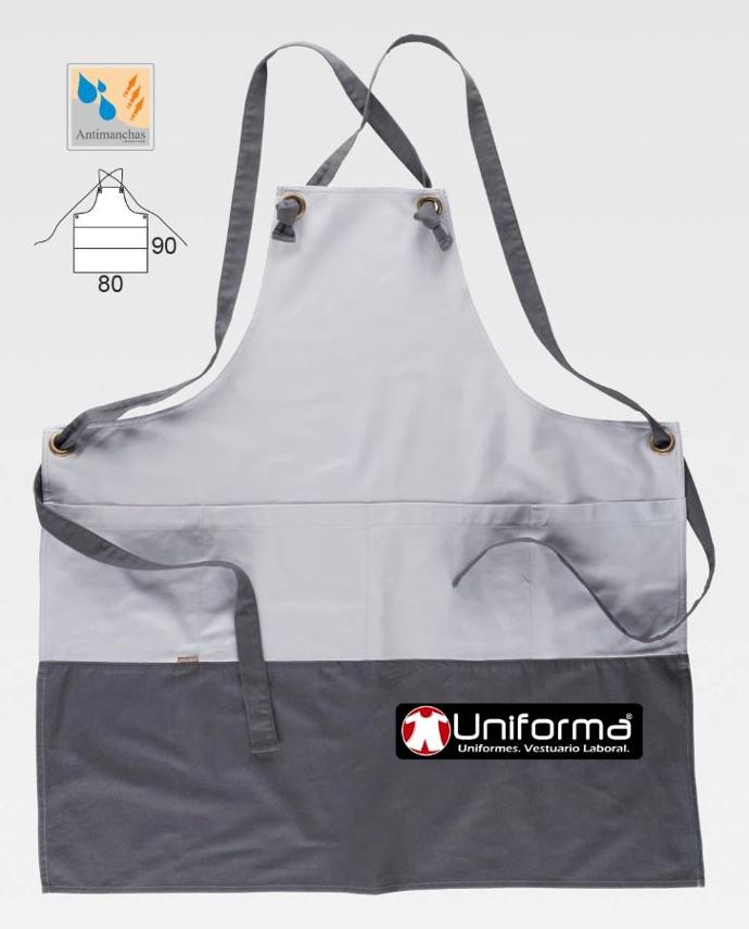 Delantal de cocina en tejido canvas rústico resistente y recio combinado con canvas marrón personalizable con logo de empresa en uniforma