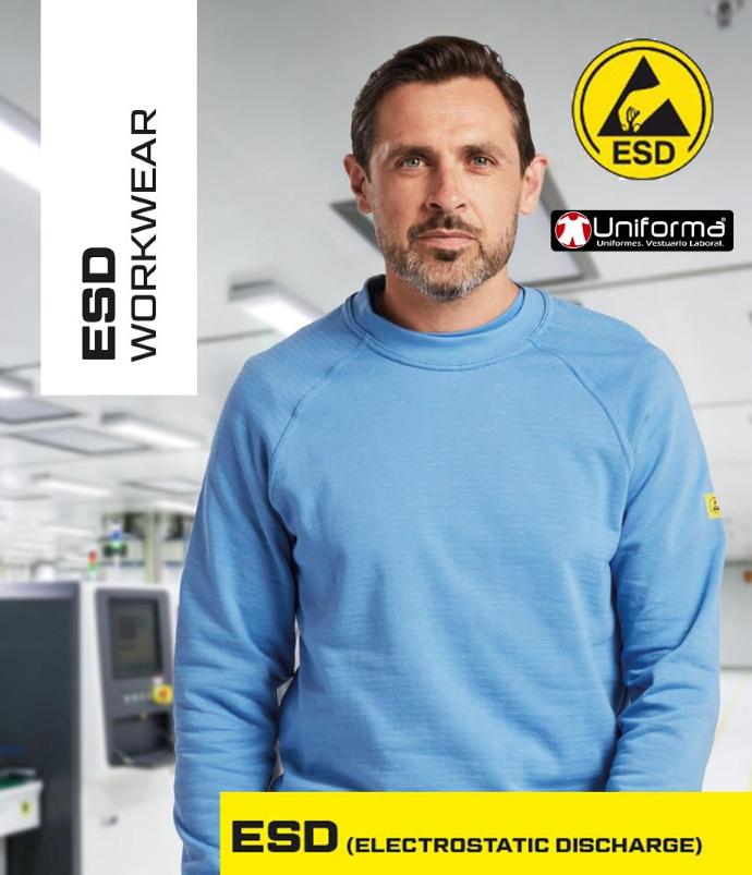 Sudadera de trabajo anti estática disipativa de la carga electro estática ESD para trabajar con componentes electrónicos personalizable con logo de empresa en uniforma 