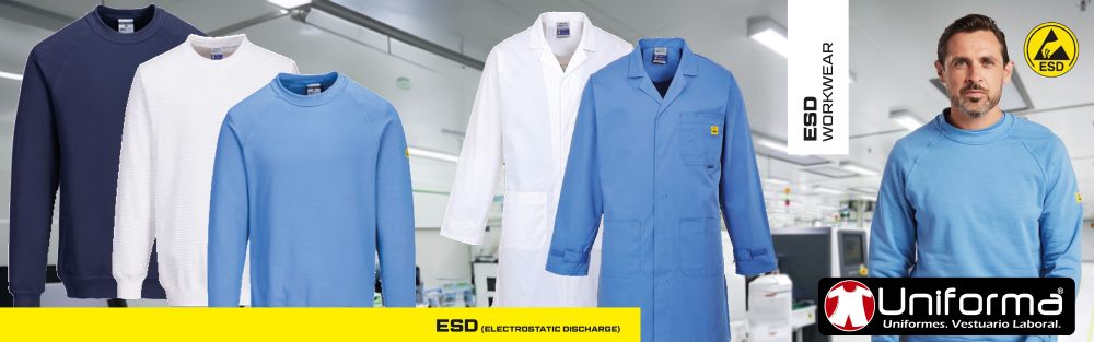 Ropa de trabajo antiestática ESD disipativa de la carga electroestática para trabajar en ambientes ESD para la protección de los componentes electrónicos y donde sea peligrosa la generación de chispas