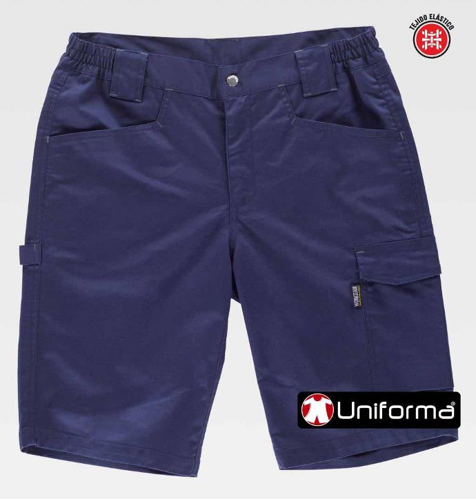 Pantalón de trabajo corto tipo bermuda de diseño multi bolsillos con bolsillos de cargo, tejido cómodo elástico, personalizable con logo de empresa en uniforma