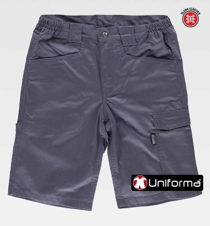 Pantalón de trabajo corto tipo bermuda de diseño multi bolsillos con bolsillos de cargo, tejido cómodo elástico, personalizable con logo de empresa en uniforma