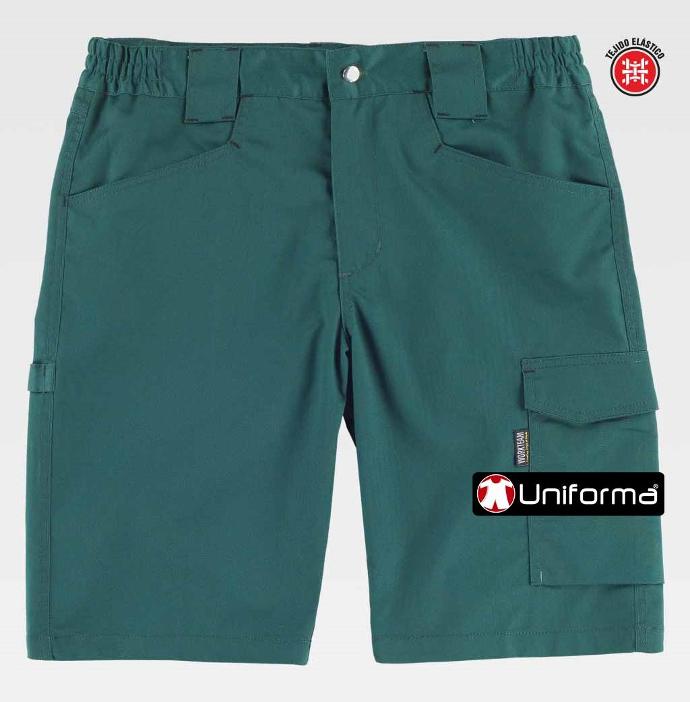 Pantalón de trabajo corto tipo bermuda de diseño multi bolsillos con bolsillos de cargo, tejido cómodo elástico, personalizable con logo de empresa en uniforma